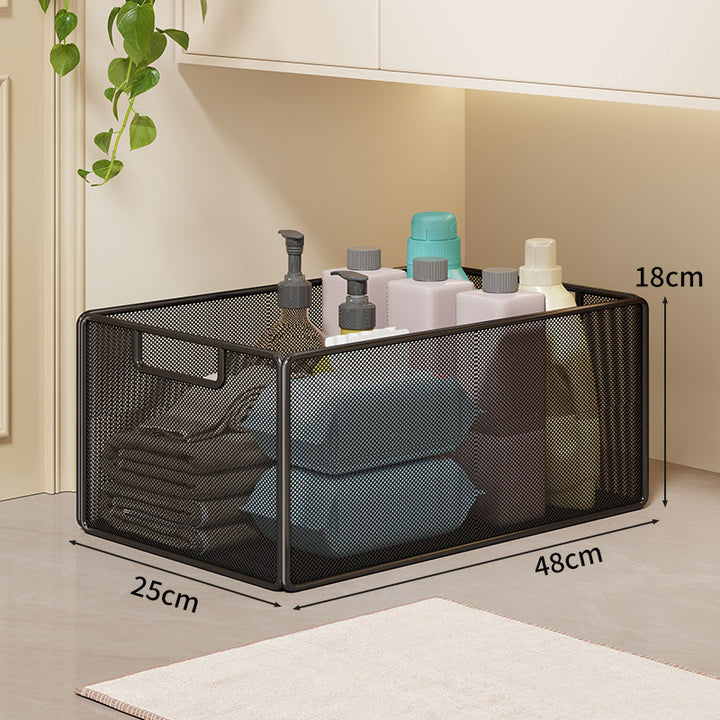 Mesh Rolling Bathroom and Under-Cabinet Storage Basket with Locking Casters and Built-In Handles