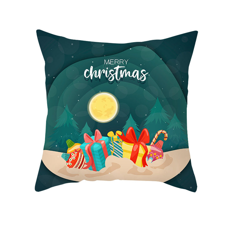 Festive Christmas Decorative Throw Pillow Cover with Holiday Gift and Snowflake Print