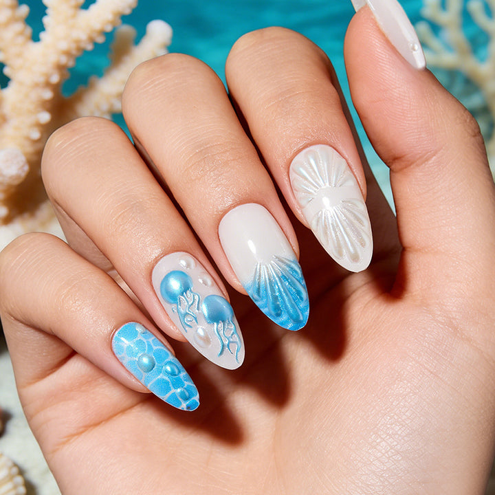 Artistic Seashell-Inspired Nail Art Set Stornfield