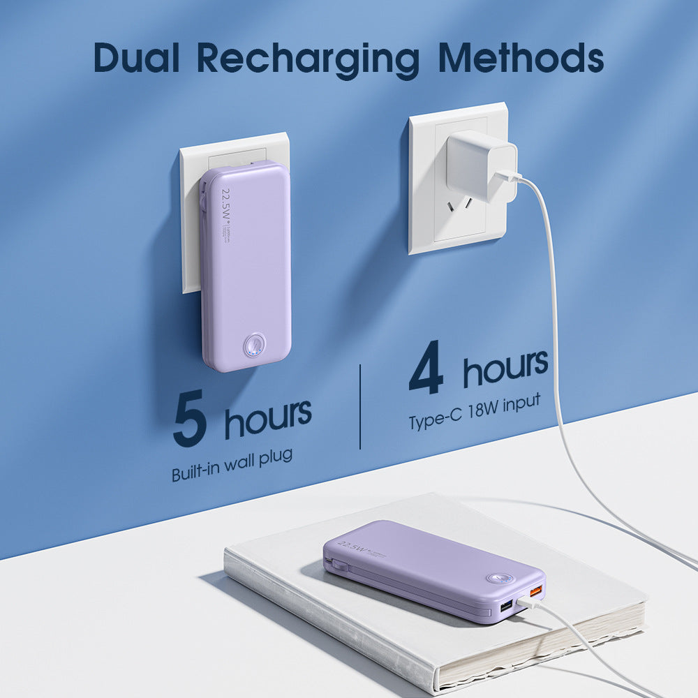 Powerbank with Integrated Wall Plug and Dual Charging Function Stornfield