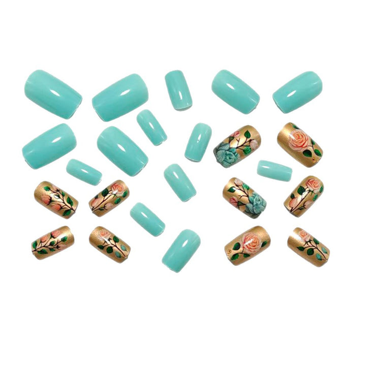 Acrylic nails with romantic floral patterns Stornfield