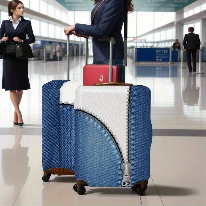 Unisex non-elastic luggage cover in zipper look with jeans structure and robust stretch fit for trolley Stornfield