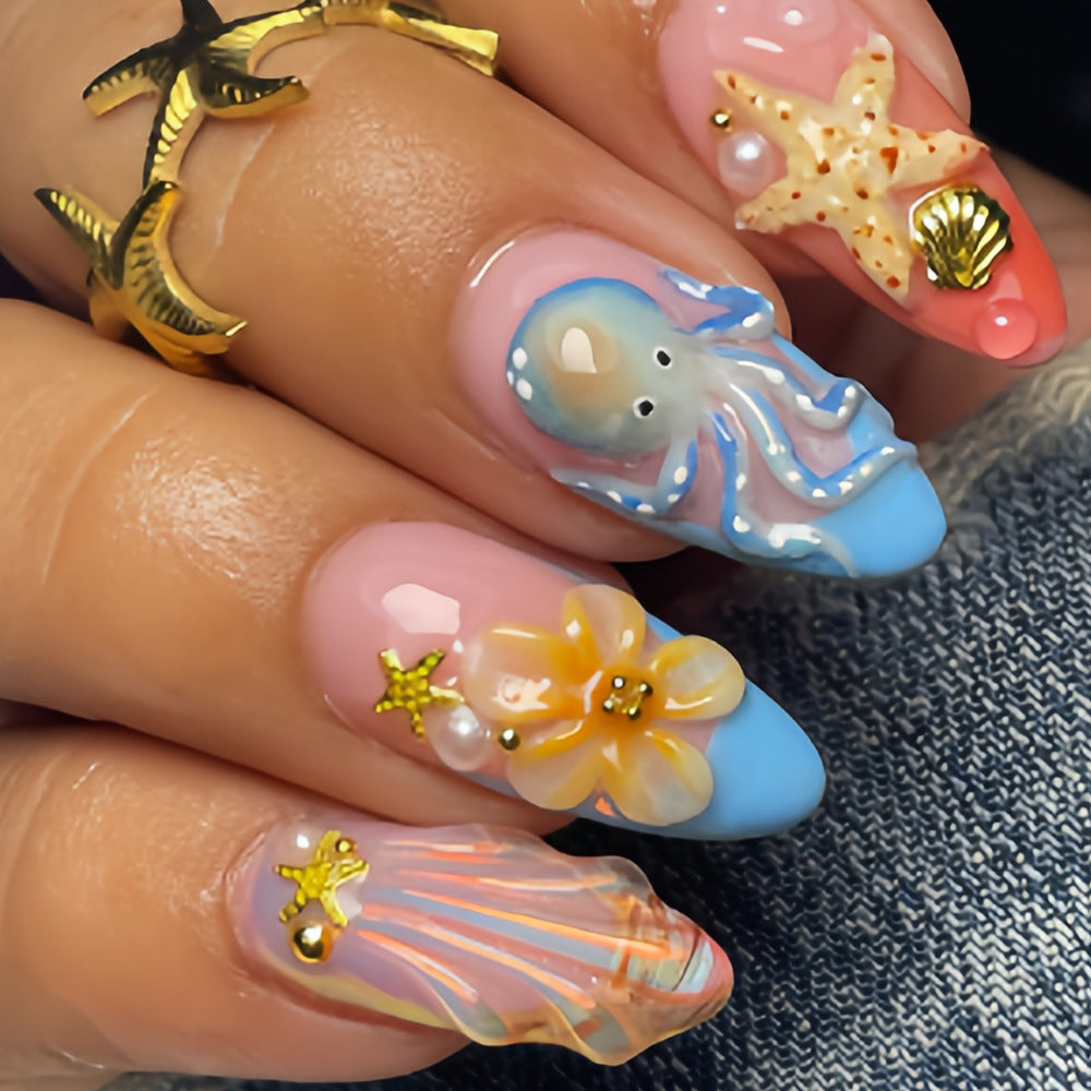 Ocean-Inspired Press-On Nail Art Design Stornfield