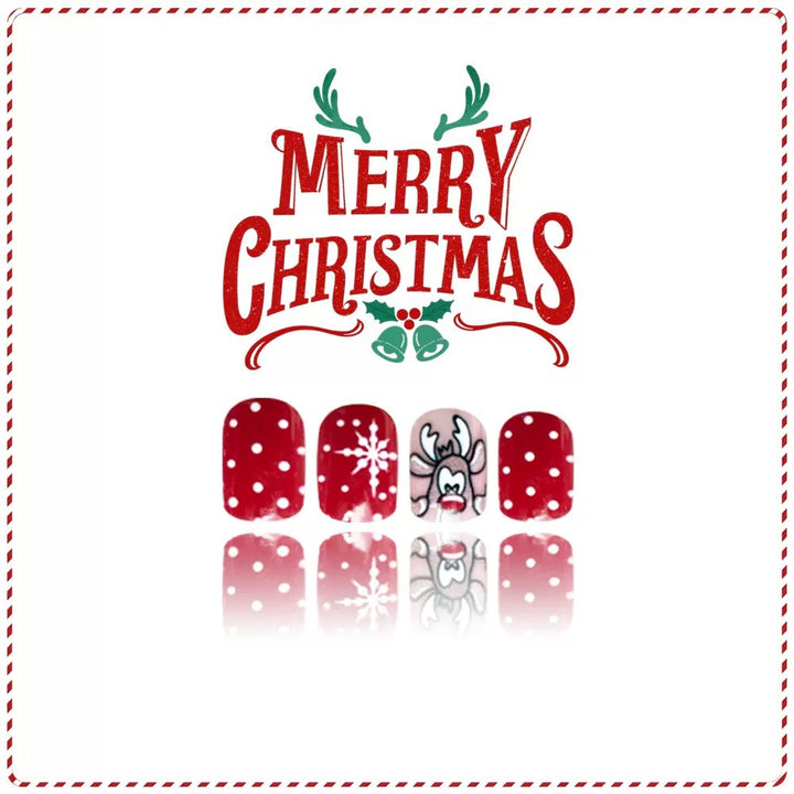 Christmas Art Nail Set with Lively Reindeer and Snowflake Designs Stornfield