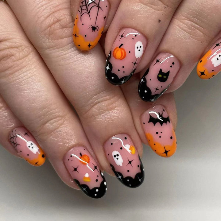 Halloween Fake Nail Set with Creepy Designs and Detailed Decorations Stornfield