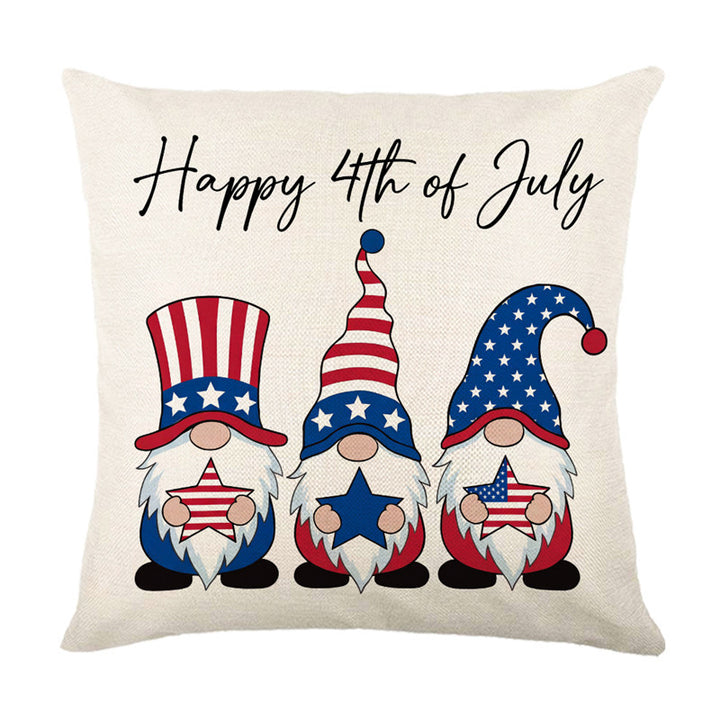 Decorative Cotton-Linen Throw Pillow Cover with Patriotic Star and Fireworks Print