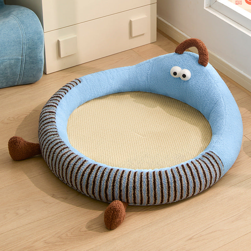 Unisex nan round padded cat and small dog bed with raised edge and sisal sleeping area Stornfield