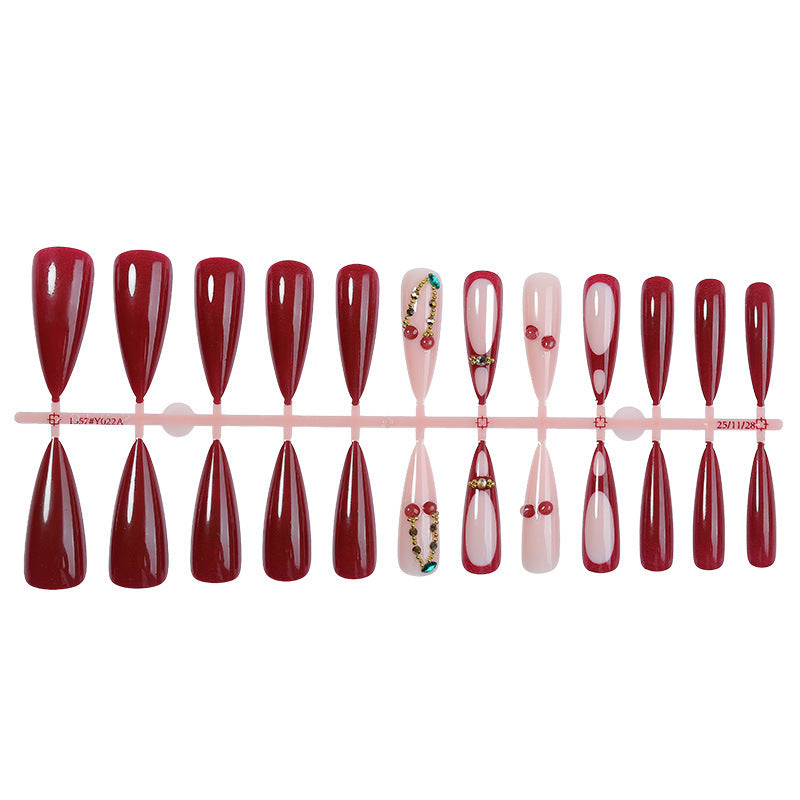 Artificial nail set with elegant red and pink design Stornfield