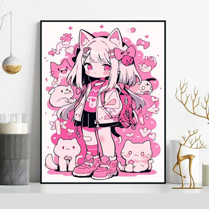 Whimsical Cat-Themed Illustration Wall Art Stornfield