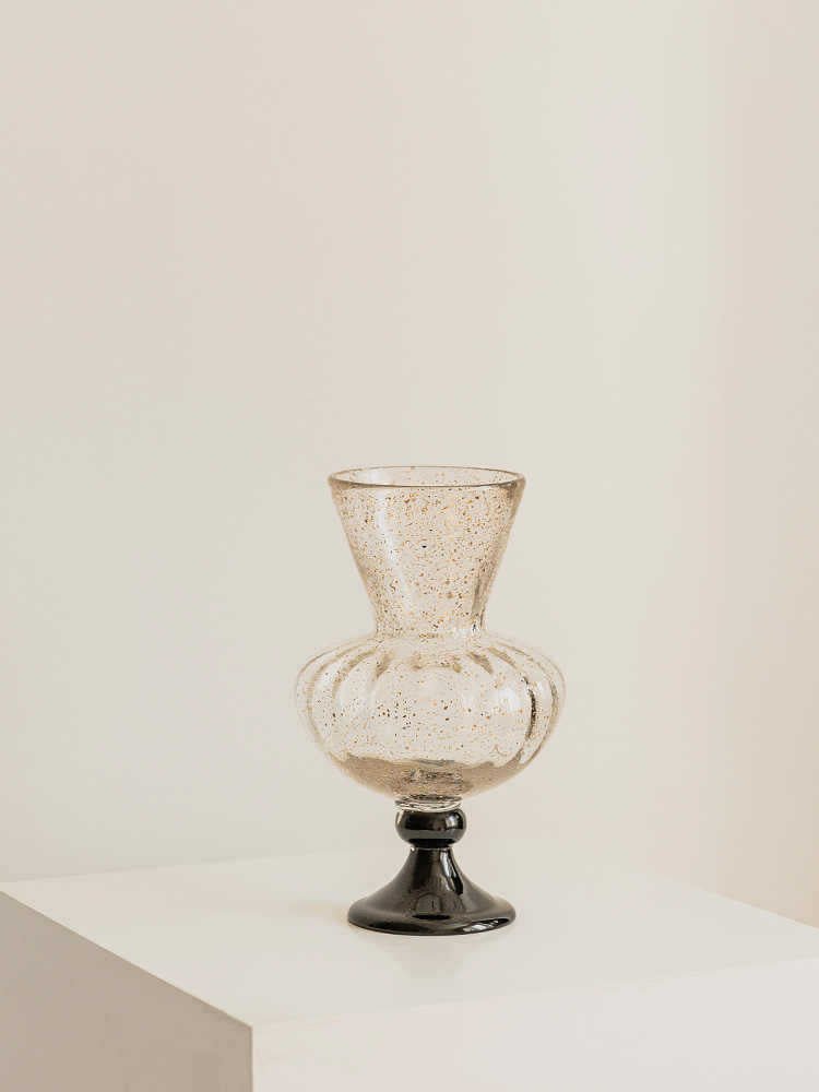 Decorative Blown Glass Ribbed Bulb Vase with Goblet Pedestal Stornfield