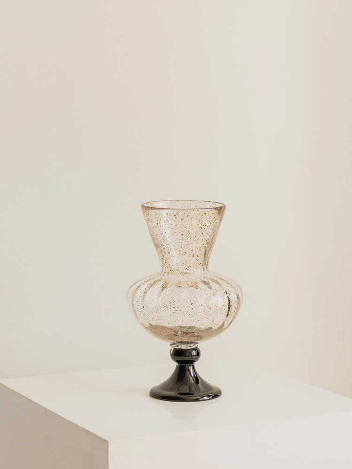 Decorative Blown Glass Ribbed Bulb Vase with Goblet Pedestal Stornfield