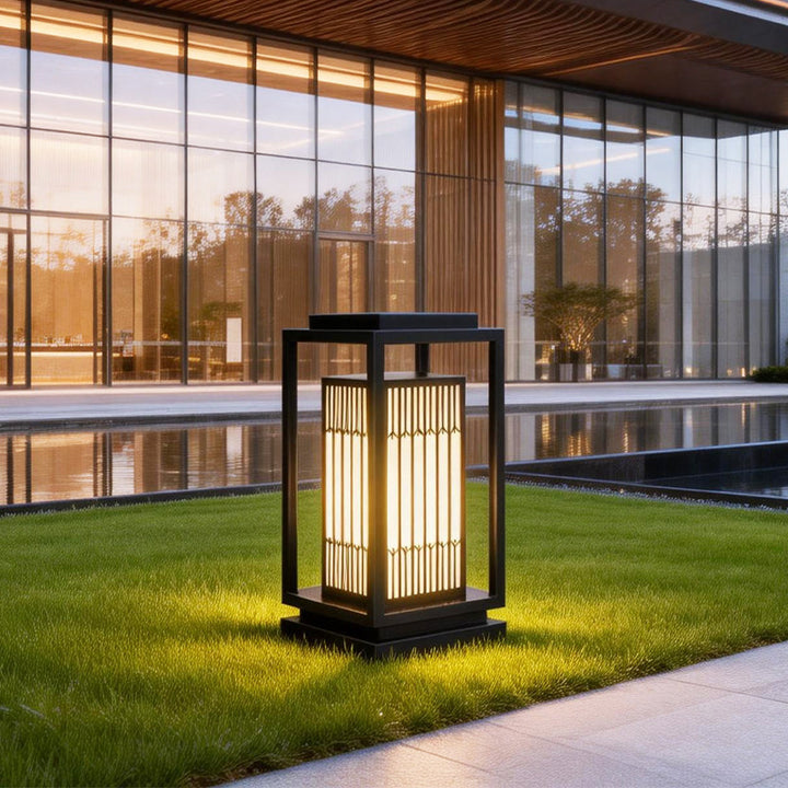 Japanese-Inspired LED Outdoor Lantern With Wooden Frame Stornfield