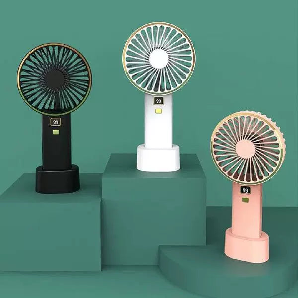 Unisex one size compact rechargeable portable fan with digital battery level indicator and charging station Stornfield