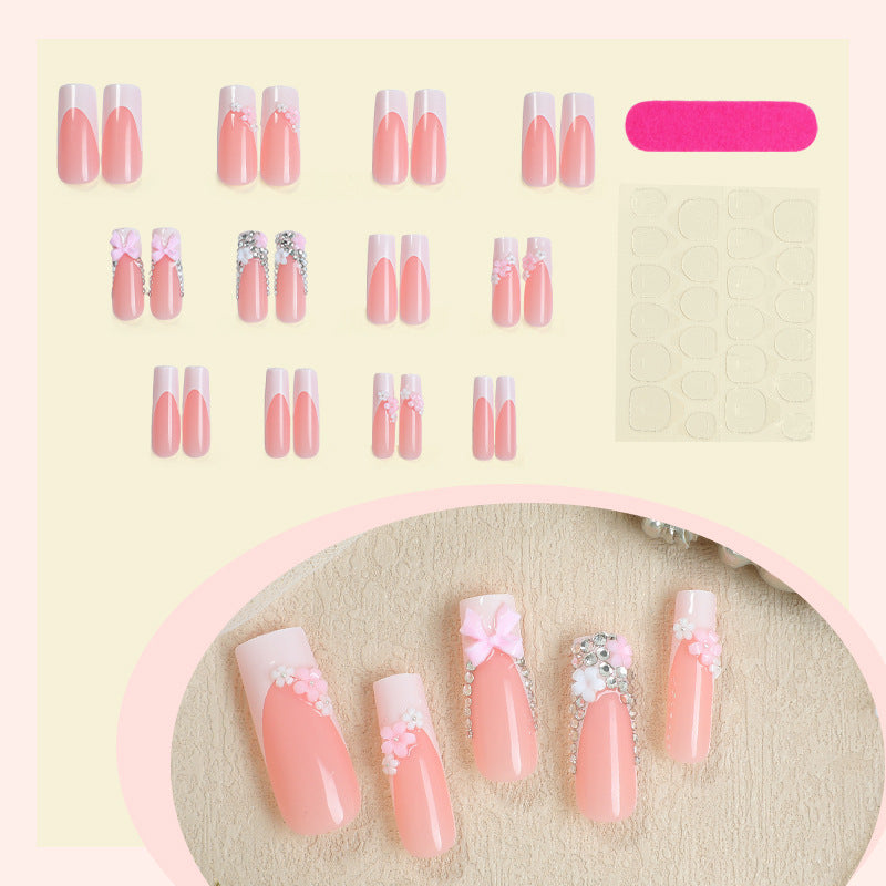 Decorative Press-On Nail Set with Elegant Floral and Gem Accents Stornfield