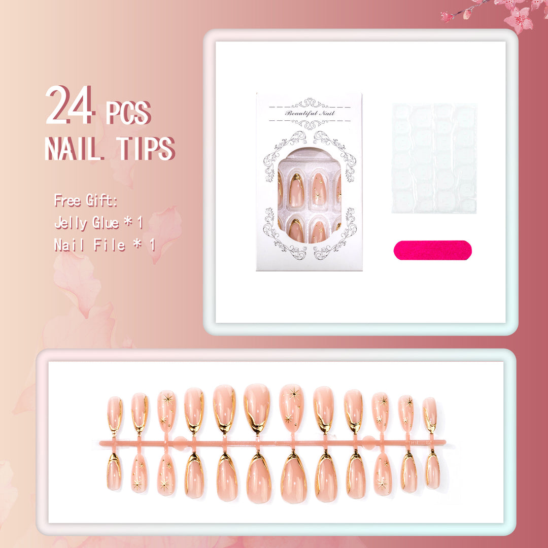 Elegant Press-On Nails with Gold Accents