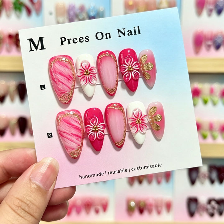 Handmade Floral Design Press-On Nails Set