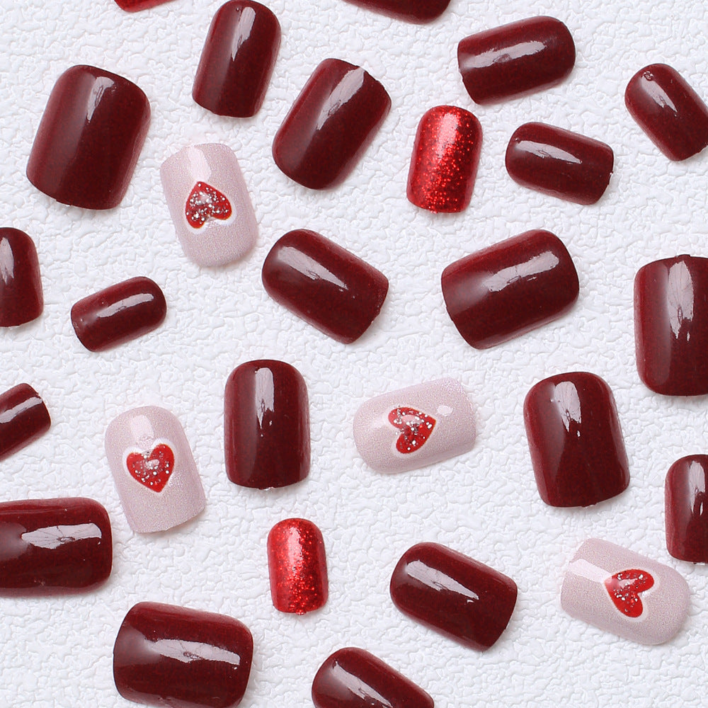Heart-Embellished Glitter Press-On Nails Stornfield