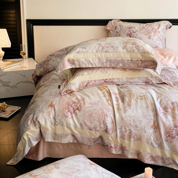 Luxury Floral Satin Duvet Cover Set with Silk-Feel Pillowcases