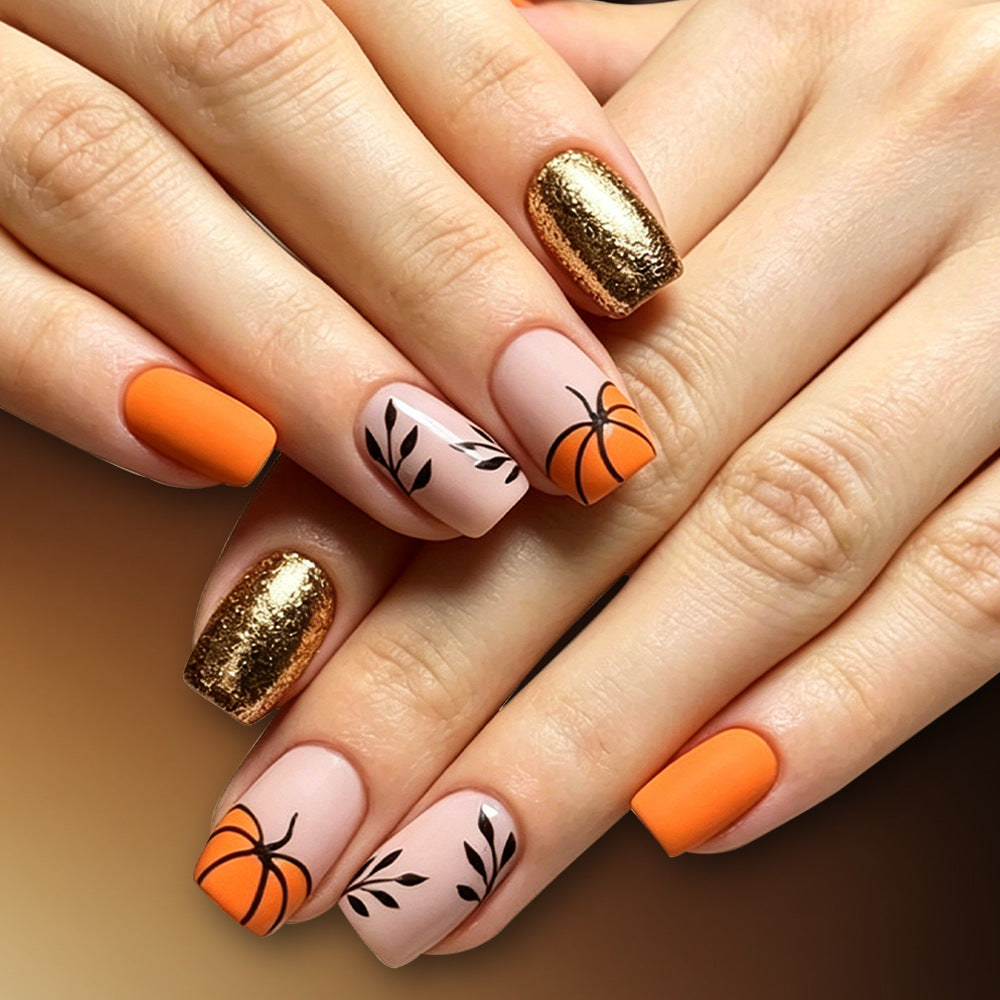 Decorative Press-On Nail Art Set with Pumpkin Design Stornfield