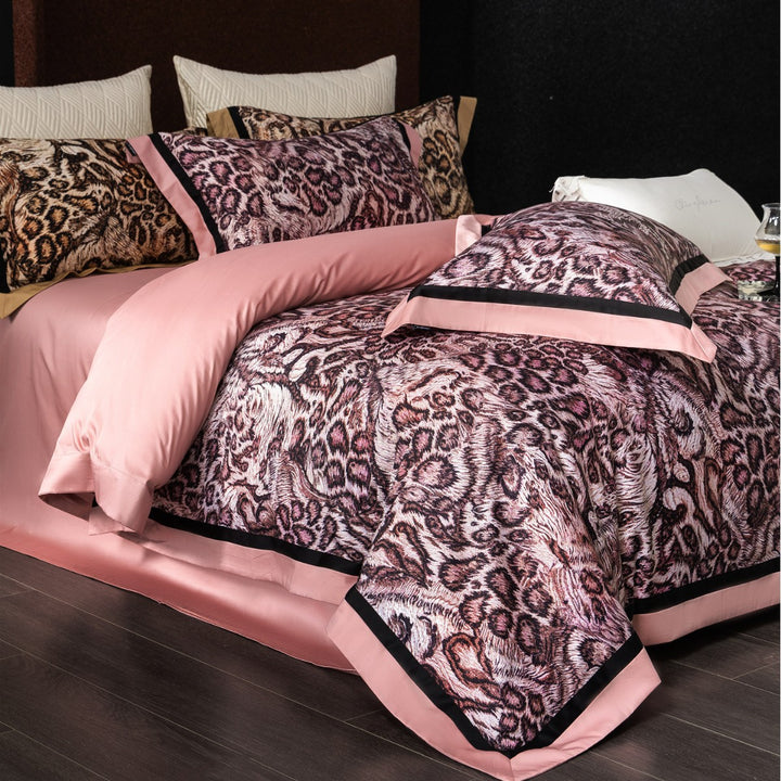 Luxe Leopard Jacquard Duvet Cover Set with Satin-Trim Oxford Shams