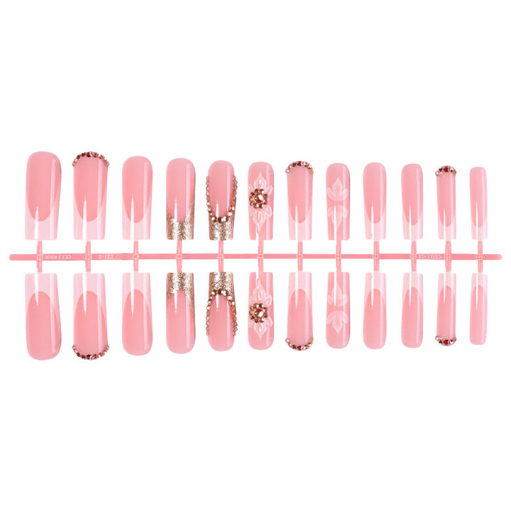 Premium Decorative Press-On Nail Set with Rhinestone and Floral Accents Stornfield