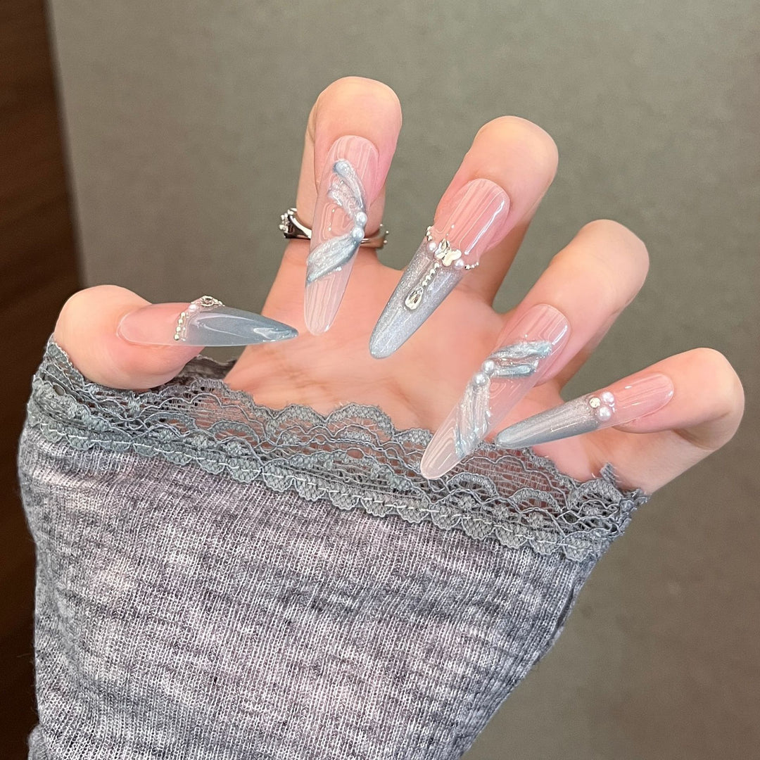 Artistic 3D Lace-Embellished Press-On Nail Set Stornfield