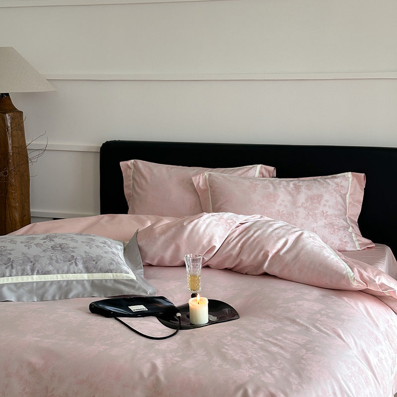 Floral Jacquard Cotton-Sateen Duvet Cover Set with Contrast Hem and Pillow Shams