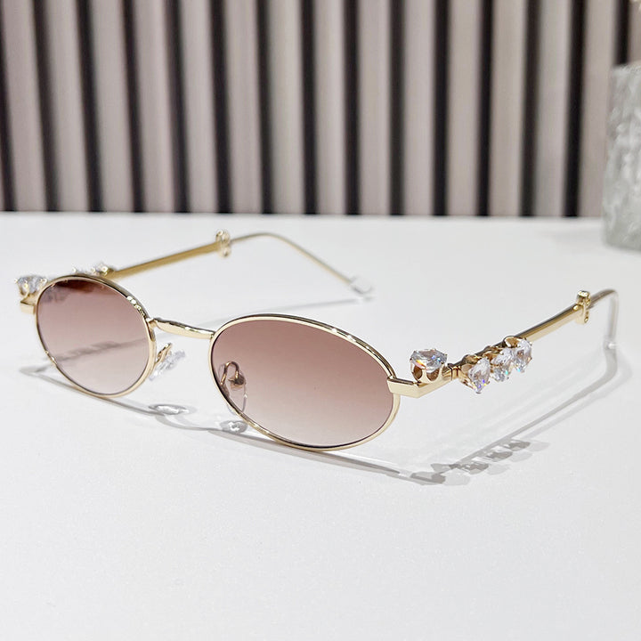 Fashion-Forward Oval Sunglasses with Crystal Accents Stornfield