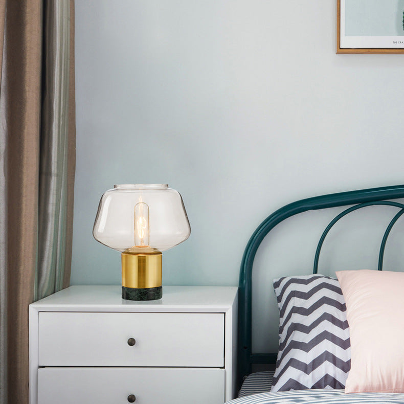 Geometric Glass Table Lamp with Brass and Marble Base