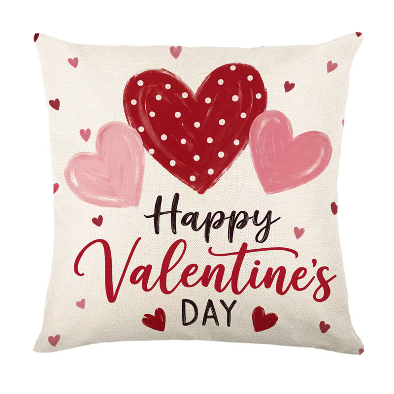Decorative Cotton-Linen Square Throw Pillow Cover LOVE Heart Print with Hidden Zipper