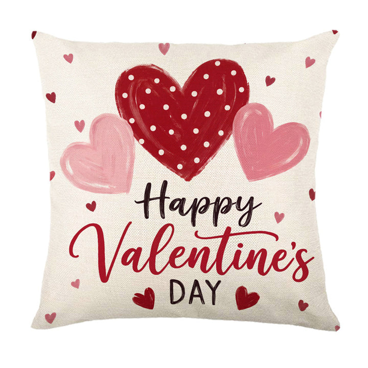 Decorative Cotton-Linen Square Throw Pillow Cover LOVE Heart Print with Hidden Zipper