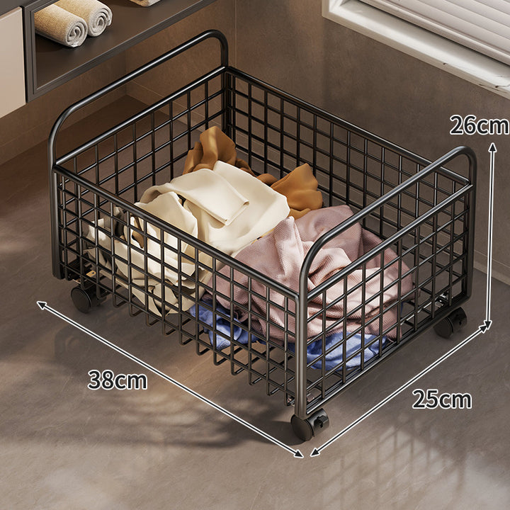 Metal Wire Grid Storage Basket with Raised Side Handles for Shelf and Countertop Organization