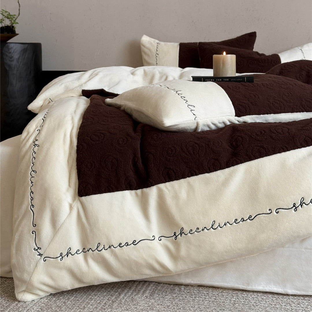 Reversible Embroidered Quilted Duvet Cover Set