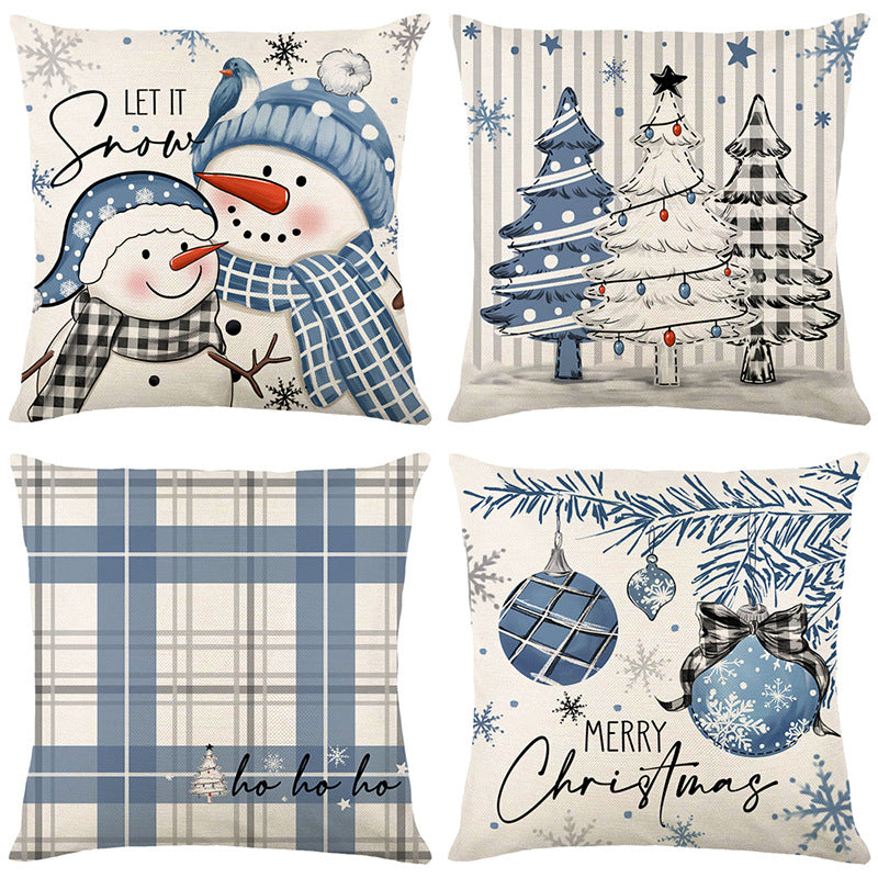 Square Holiday Decorative Pillow Cover with Snowflake Ornament Illustration & Concealed Zip