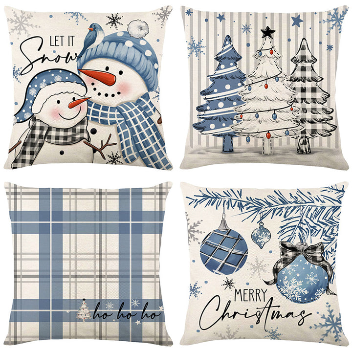 Square Holiday Decorative Pillow Cover with Snowflake Ornament Illustration & Concealed Zip