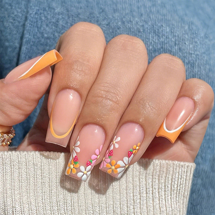 Decorative Floral Press-On Nail Art Set with 3D Flower Accents Stornfield