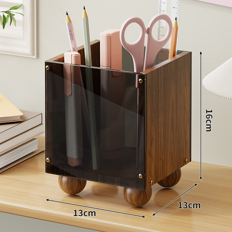 Woodgrain Acrylic Pen and Stationery Holder with Rounded Ball Feet