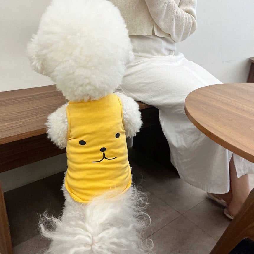 Small Dog Cotton Sleeveless Tank with Minimalist Face Print