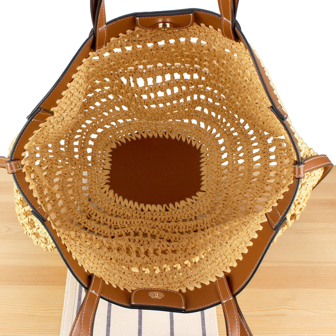 Handbag Made of Braided Natural Material with High-Quality Leather Detail Stornfield