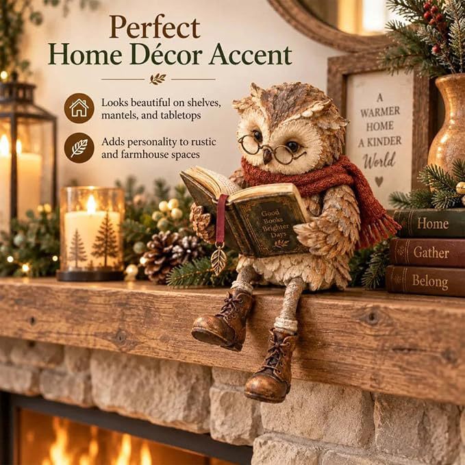 Decorative owl with book and scarf Stornfield