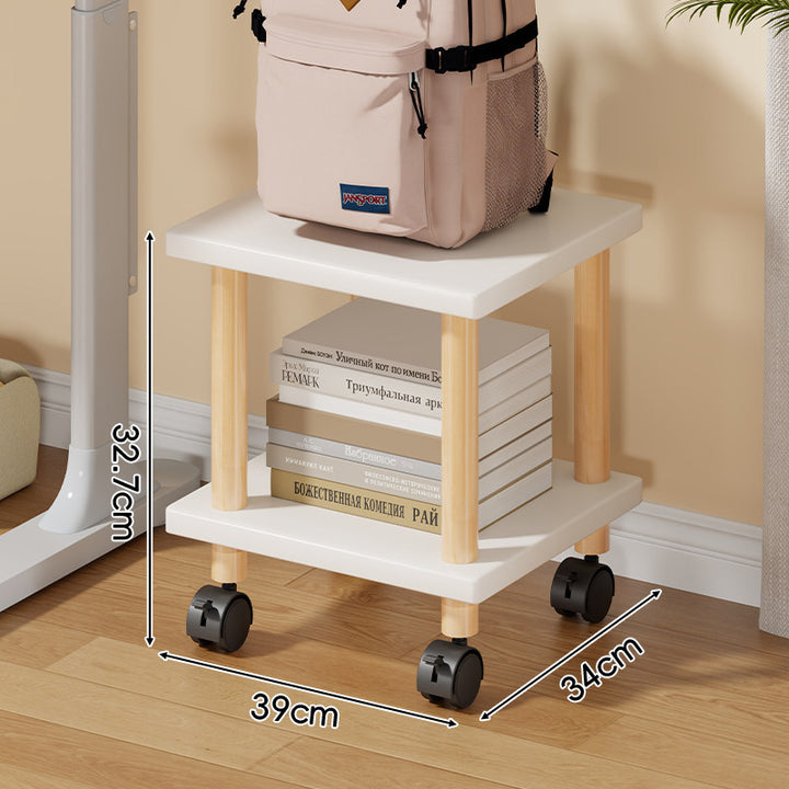 Compact Mobile Two-Tier Storage Cart with Wooden Legs and Locking Casters