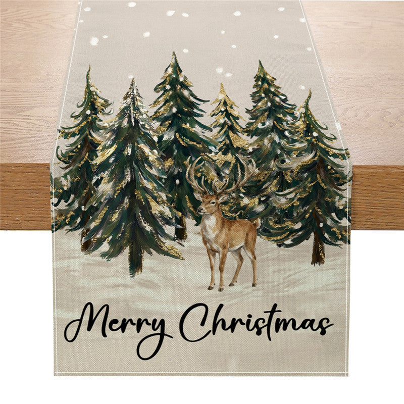 Cotton-Linen Festive Poinsettia Christmas Table Runner