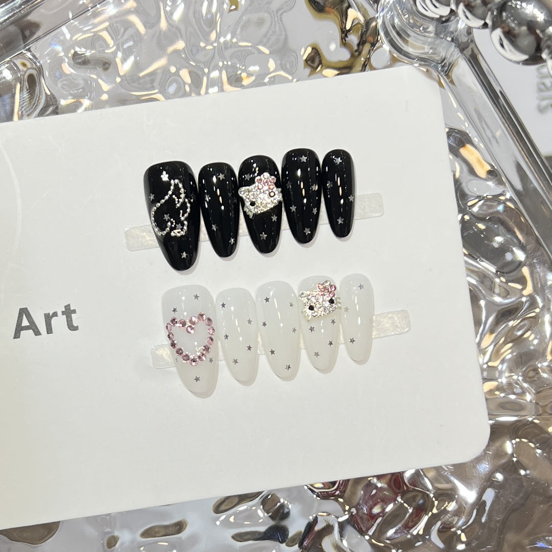 Elegant Stiletto Press-On Nail Set with Decorative Accents Stornfield