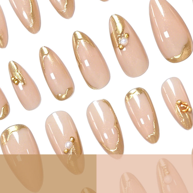 Elegant Gold-Decorated Acrylic Nail Art Enhancements Stornfield