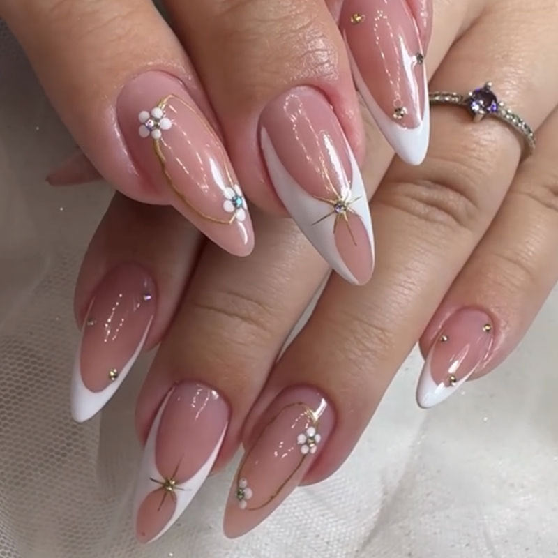 Elegant Floral Stiletto Nail Art