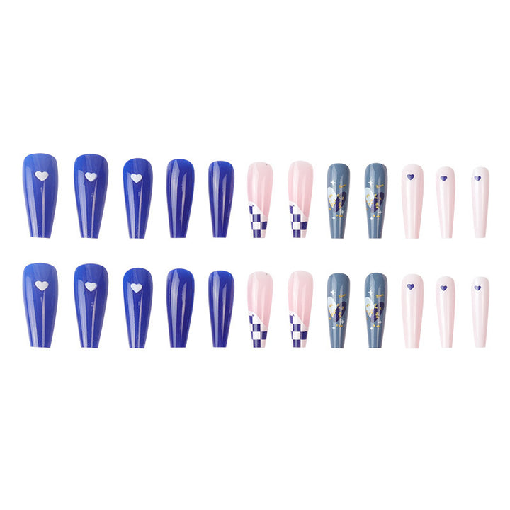 Artistic Press-On Nail Set with Geometric Patterns Stornfield
