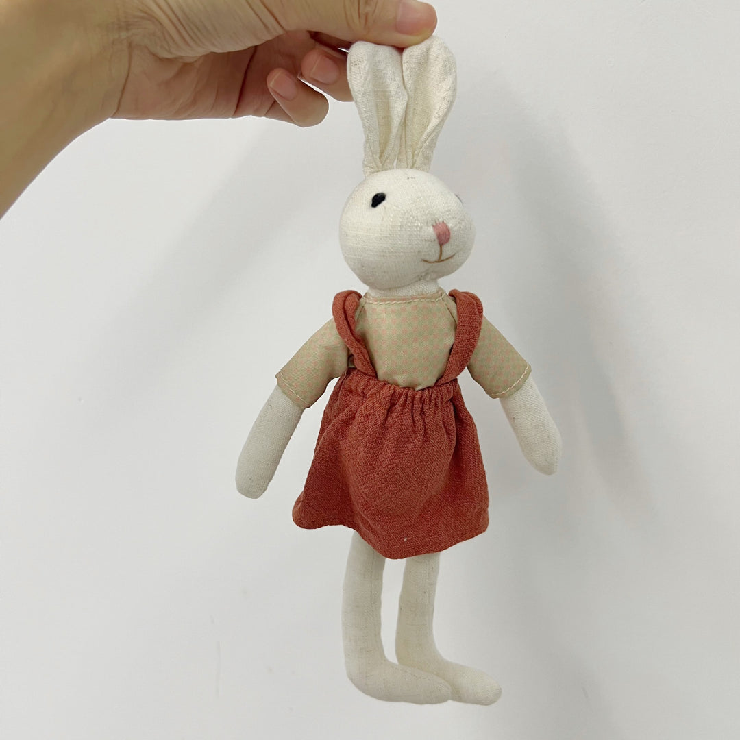 Soft Linen Bunny Doll Pair with Removable Vintage-Inspired Outfits