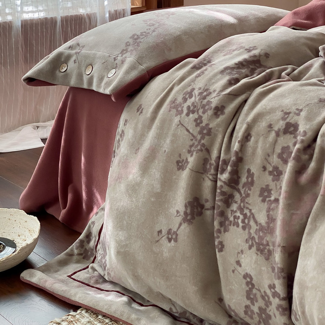 Plush Brushed Microfiber Floral Duvet Cover Set with Button Closure and Piped Edge