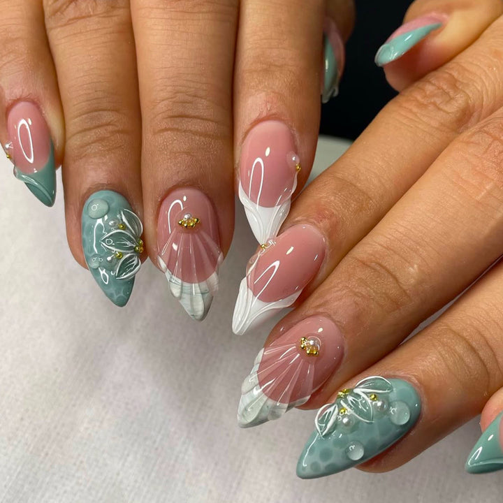 Decorative Floral Stiletto Press-On Nails Stornfield