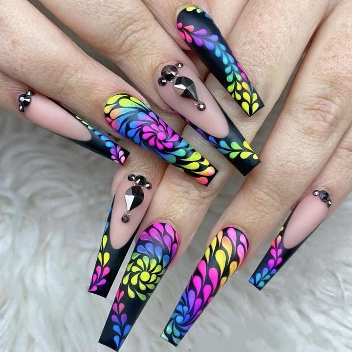 Art nails with colorful floral patterns Stornfield